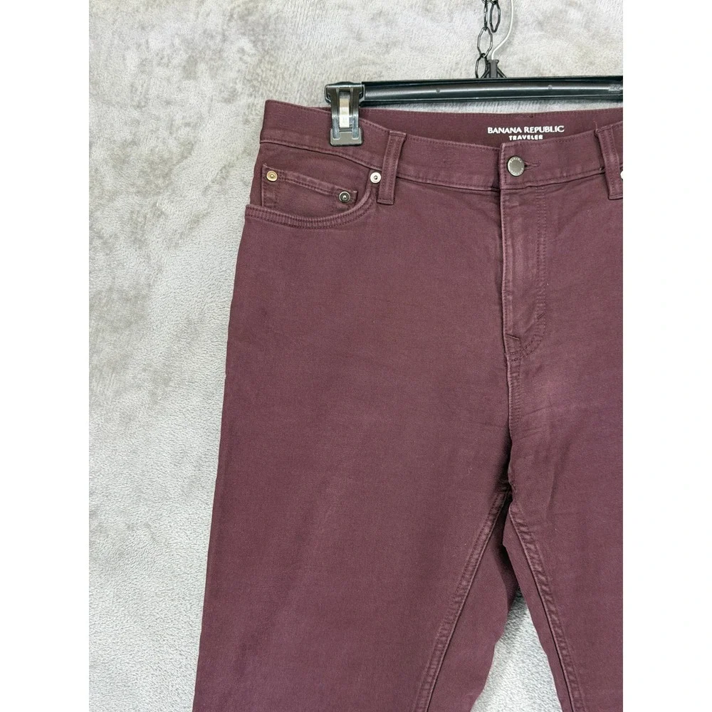Banana Republic Mens Slim Traveler Pants 34x30 Burgundy 5-Pocket 488420-29